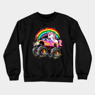 Monster Truck Unicorn Girls Birthday Party Truck Crewneck Sweatshirt